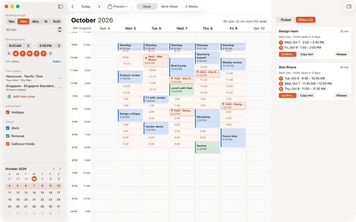 CalScout on Mac with two offers out